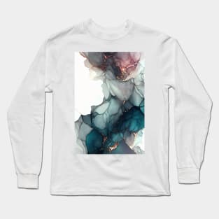 Copper and Turquoise Fusion - Abstract Alcohol Ink Resin Art Long Sleeve T-Shirt